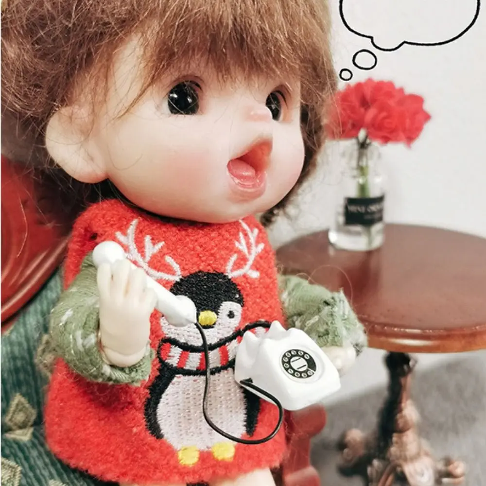 1:12 인형 집 미니어처 시뮬레이션 전화 빈티지 인형 집 가구 인형 집 미니어처 전화 모델 미니 전화 로터리