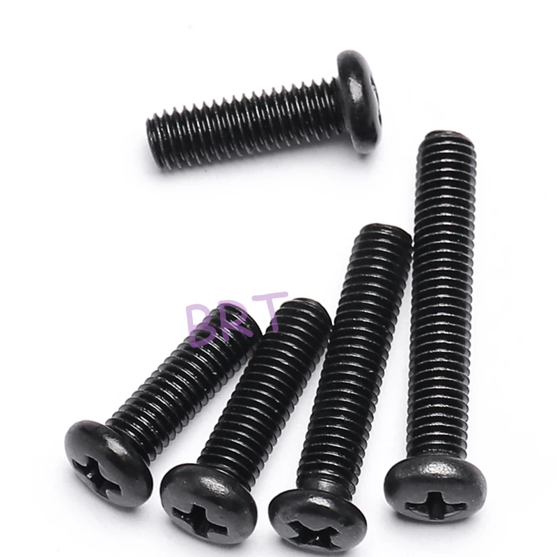 Black M1 M1.2 M1.4 M1.6 M2 M2.5 M3M4 M5 M6 Phillips Round Head Machine Screw Nickel Plating Steel Cross Recessed Wood Bolt