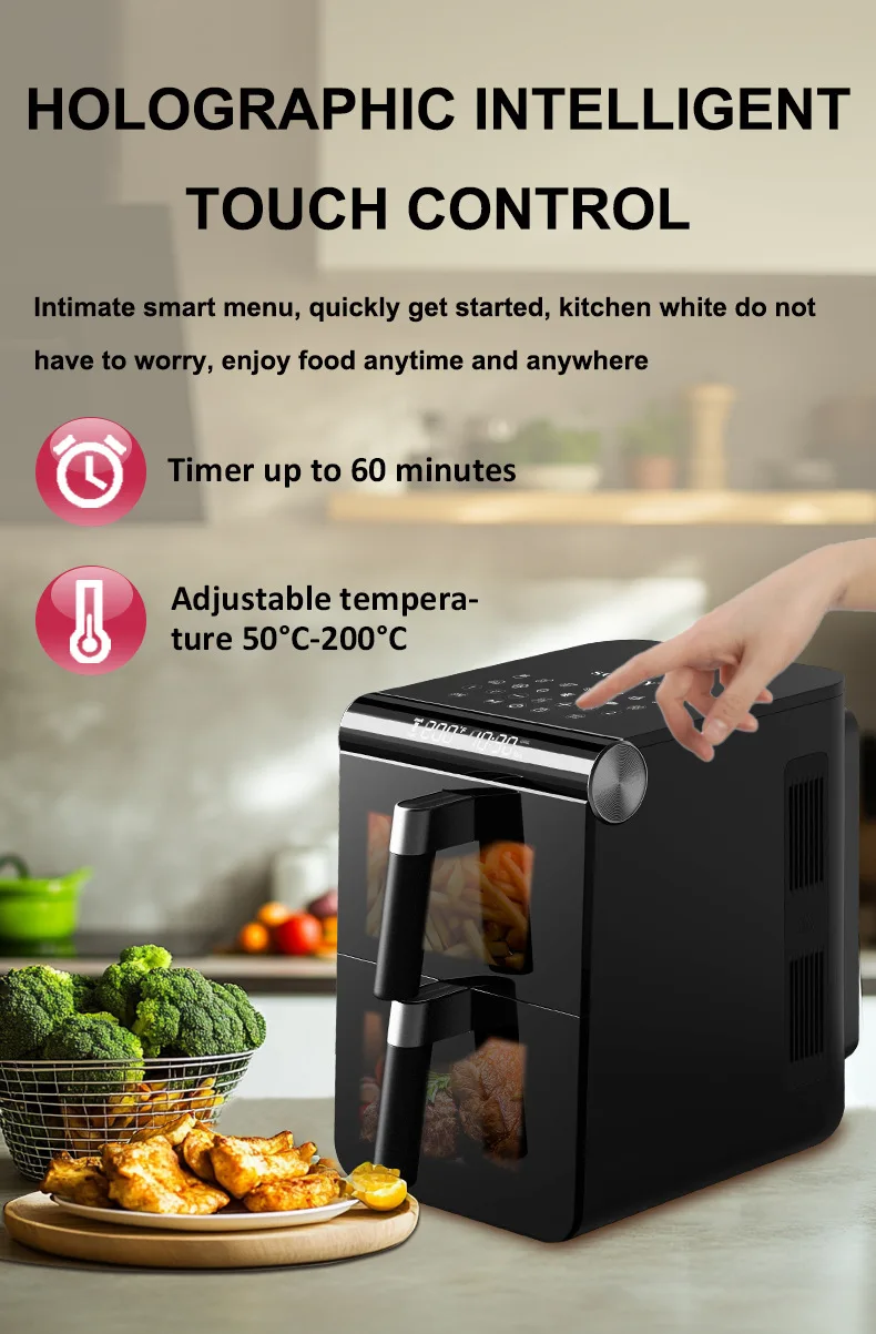 110v Air Fryer Household Large Capacity 13L Visual Double Fryer Touch Screen Electric Fryer