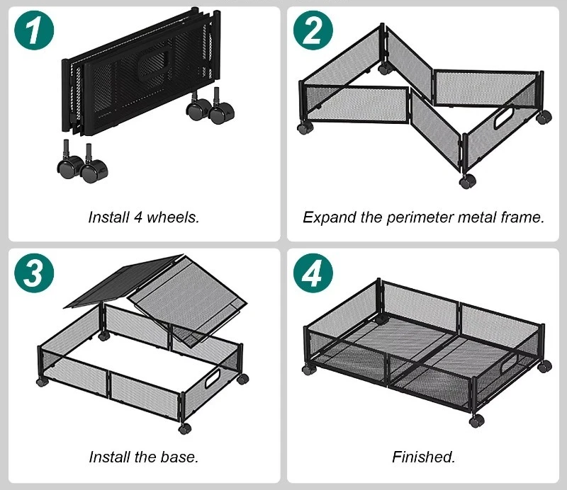2-Piece foldable rolling storage box with wheels can be placed under the bed