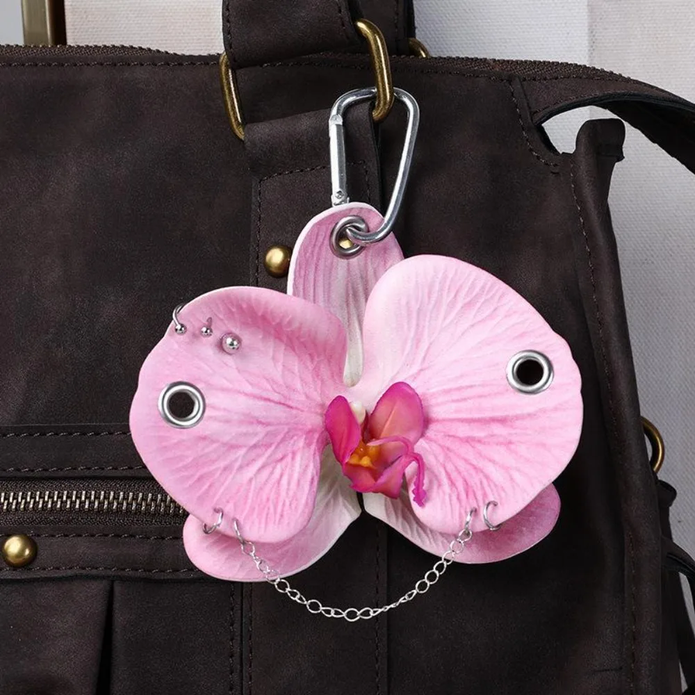 

Alloy Phone Charms Phalaenopsis Orchid Keychain Rivet Elegant Imitation Flower Pendant Keyring Fashion Bag Pendant Women Girls