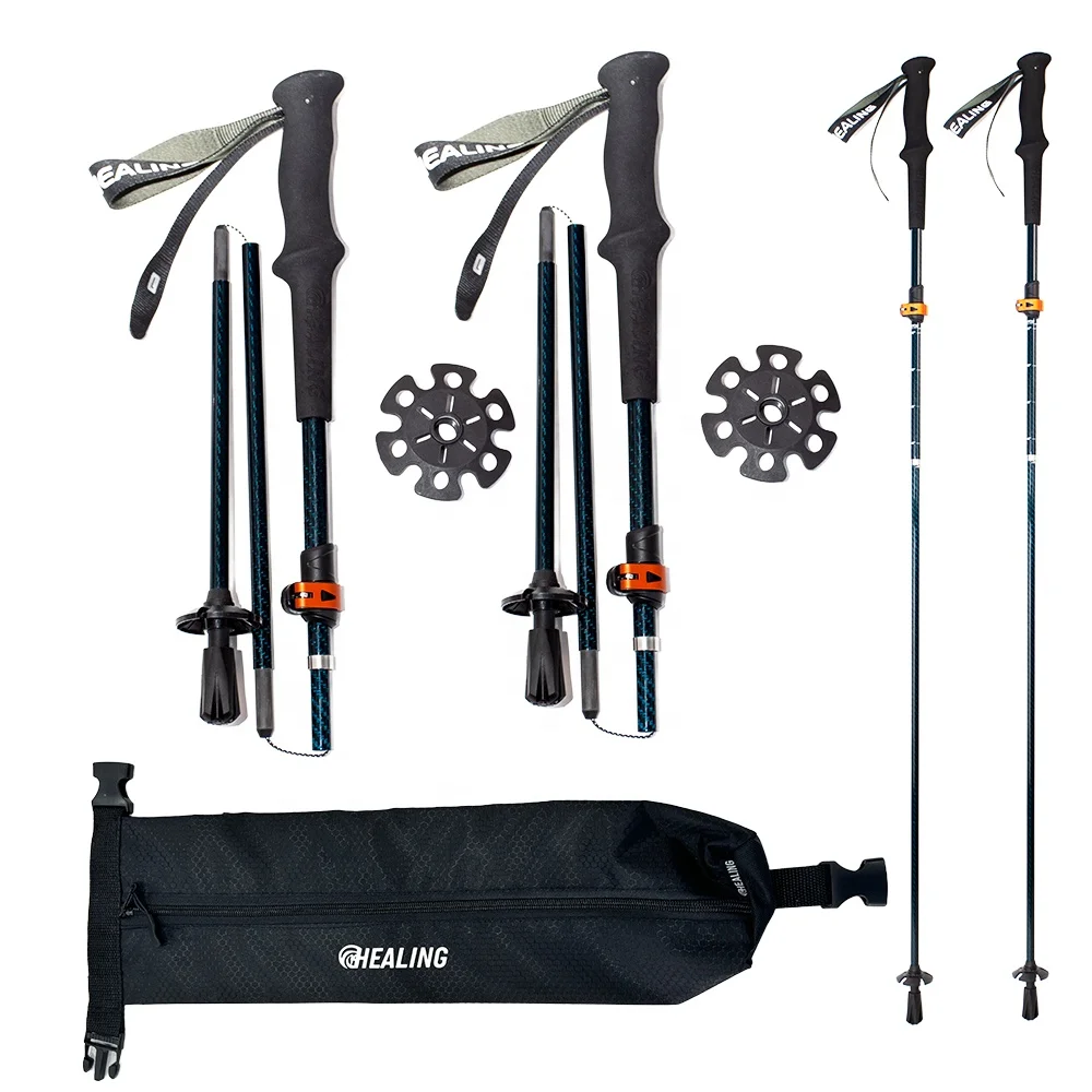 5-Section Carbon Fiber Hiking Stick Tungsten Steel Tip Double Lock Portable Climbing Trekking Travel