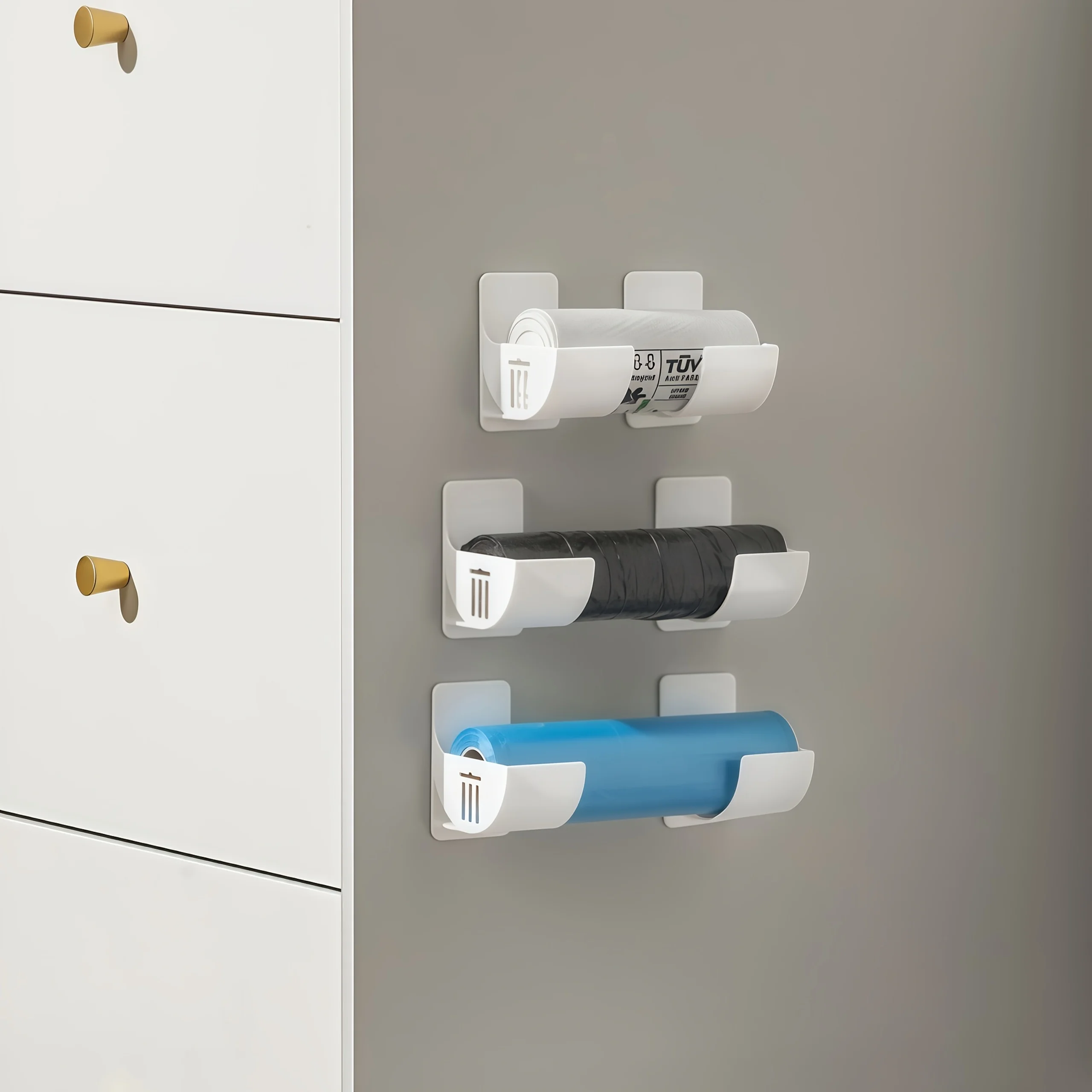 6pcs Wall Mounted Storage Rack for Cabinet Kitchen Organizer Space Saving Holder for Plastic Wrap Garbage Bags and Rolled Items