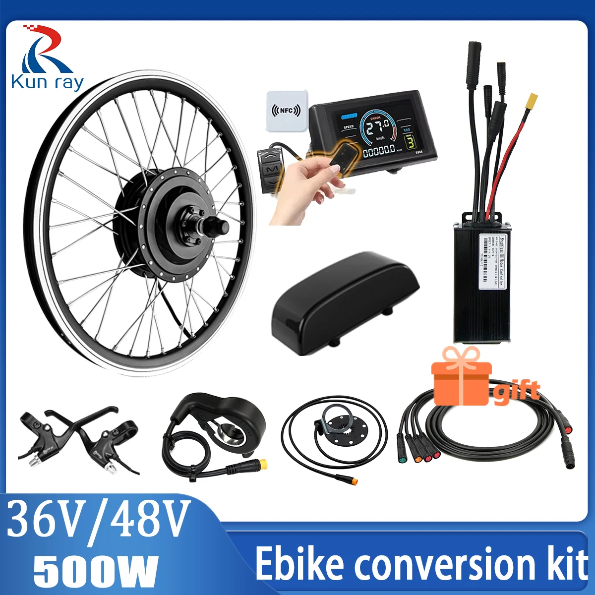 Wasserdichtes E-Bike Umbausatz 36V/48V 500W Vorder-/Hinterrad-Kassetten-Nabenmotor Sinuswellen-S966NFC-Display Gashebel Bremse Komplettset