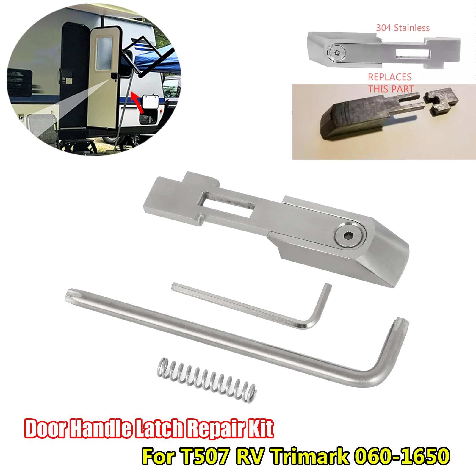 For T507 RV Trimark 060-1650 Door Handle Latch Repair Kit 304 Stainless Steel / T505 D shaped handles without deadbolt