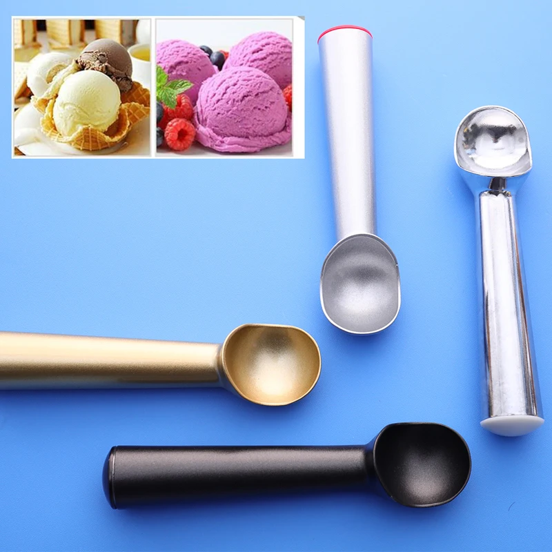 Stainless Silicone Ice Cream Spoon Portable Aluminum Alloy Anti-feeze Ice Maker Frozen Scoop Spoon For Home Kitchen Accessories