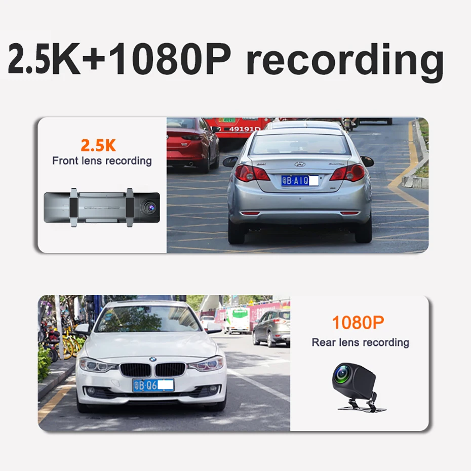 2.5K Dual Lens 11.26 Inch Carplay & Android Auto Wireless 1440P Wifi Dash Cam Rearview Mirror Car DVR GPS Tracker Video Recorder