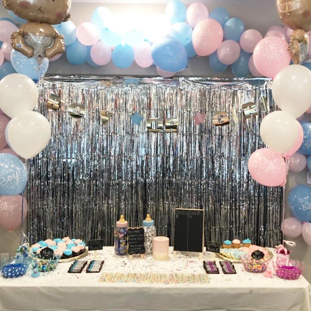 2er-Pack Folienvorhang Silber Schwarz Gold Roségold Glitzer Schimmer Fringer Vorhänge für Geburtstag Hochzeit Party Hintergrunddekorationen – Detail 8