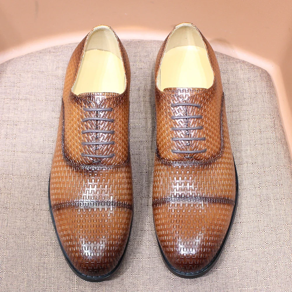 

Men's Genuine Leather Oxfords Handmade Classic Lace-Up Solid Cap Toe Dress Shoes for Office Wedding Formal Wear