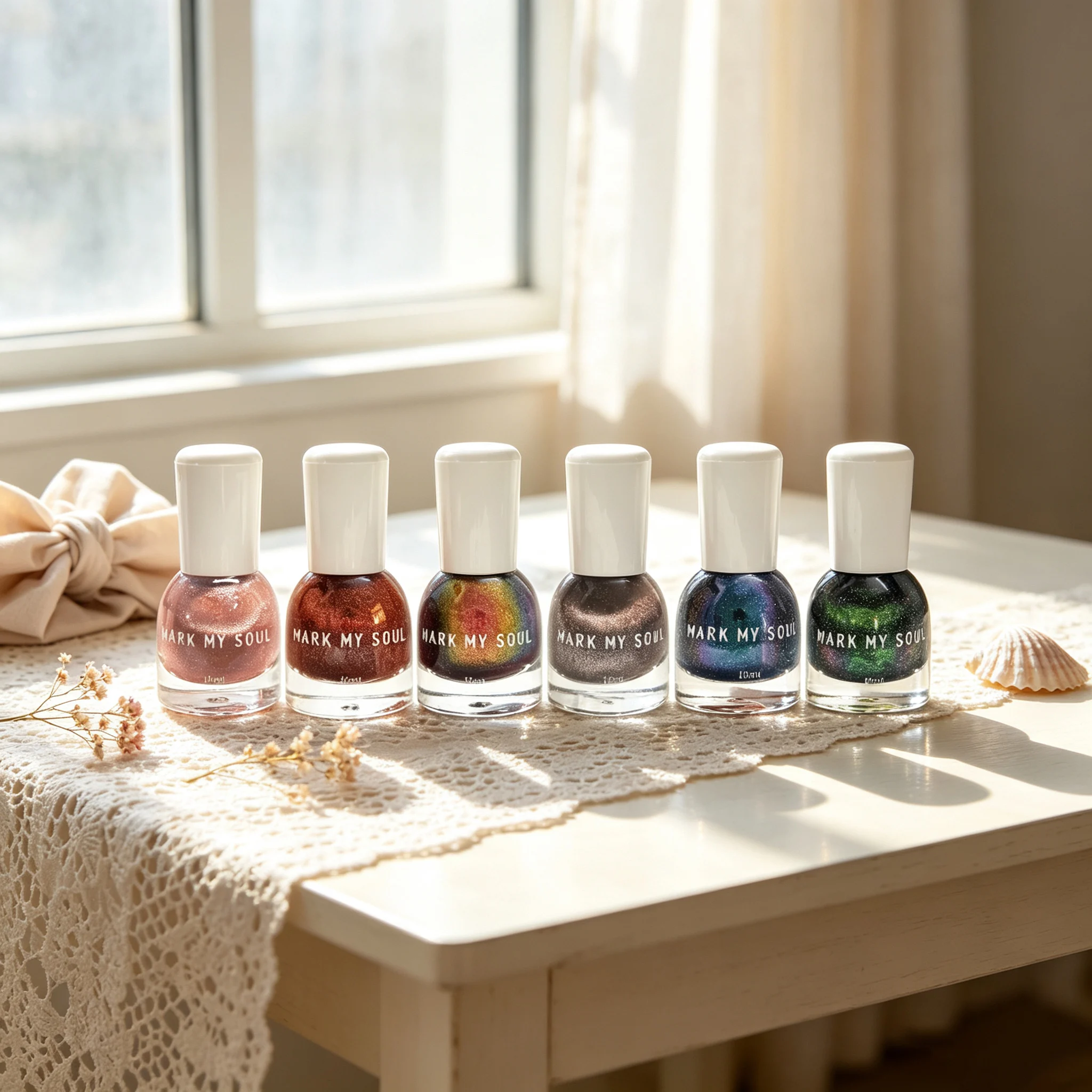 6Pcs Interstellar Iridescent Magnetic Cat Eye Nail Polish Kit, MARK MY SOUL No  lamp Nail Polish S55/S56/S82/S112/S57/S58, Quick