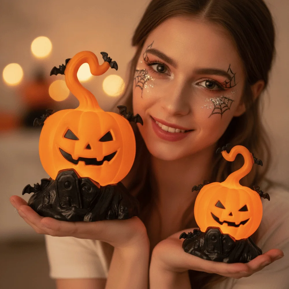 Desk Decor Plastic Pumpkin LED Lamp Luminous Miniature Halloween Candle Light Vibrant Warm-glow Electronic Nightlight Kids