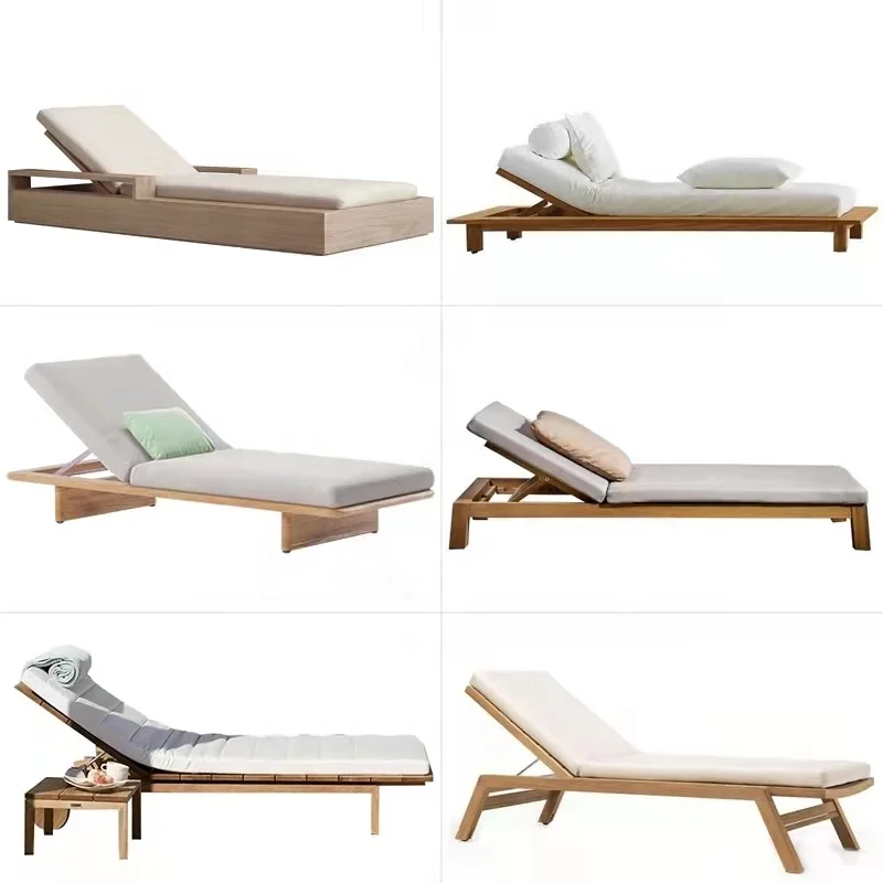 Outdoor Beach Swimming Pool Folding Lounge Chair Sunbed Aluminum Sunbed Modern Furniture High Quality Wood Lying Bed Texture