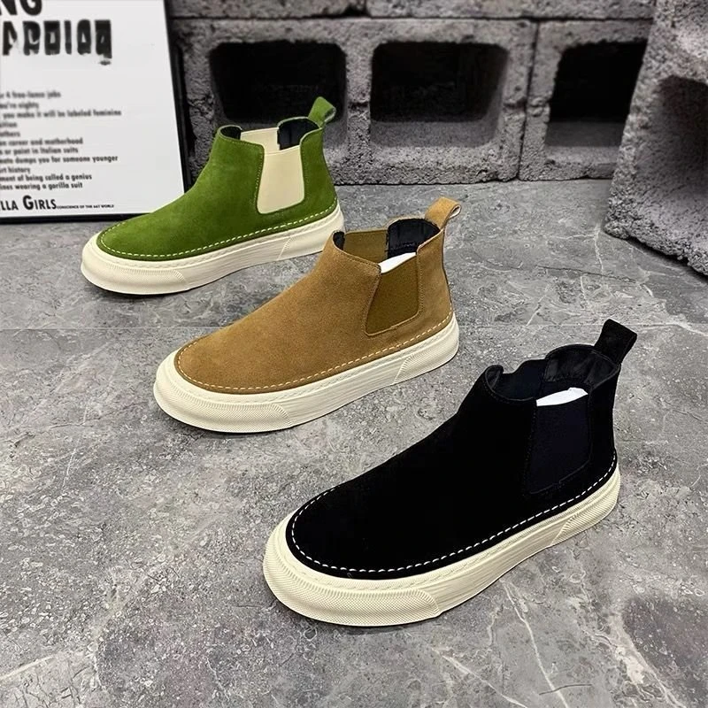 

High Top Sneakers Men Winter Plush Ankle Boots Fashion Casual Nubuck Leather Upper Height Increased Flat Platform Board Shoes