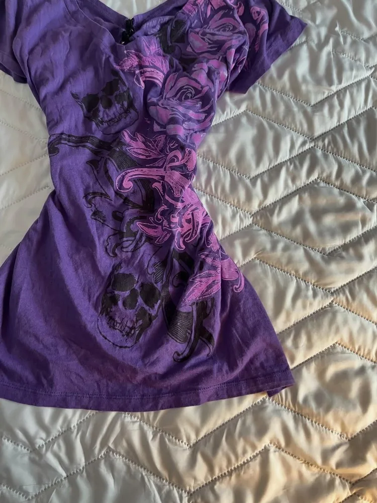 Japanese Subculture Vintage Purple Print T-Shirt Women Y2k American Retro Slim Tees Summer Casual Harajuku Grunge Fashion Tops