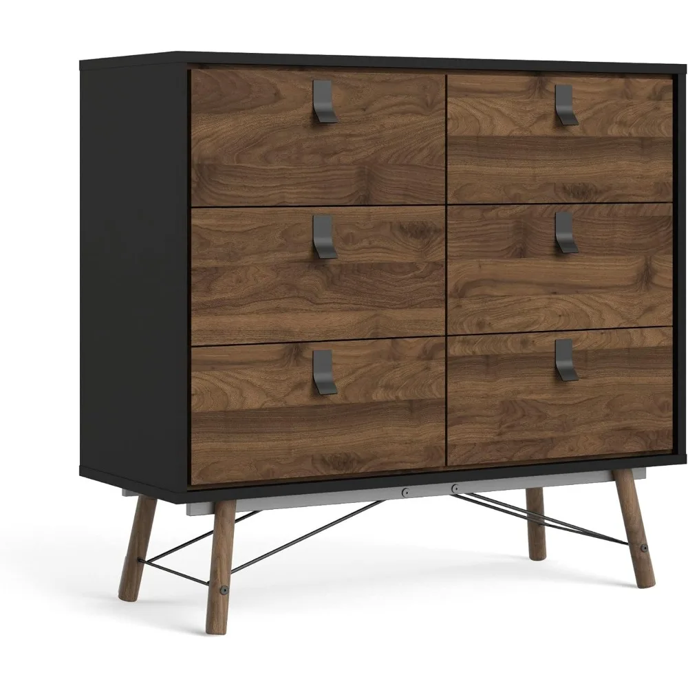 6-Drawer Double Chest, Black/Walnut Finish - Classy Storage for American Homes