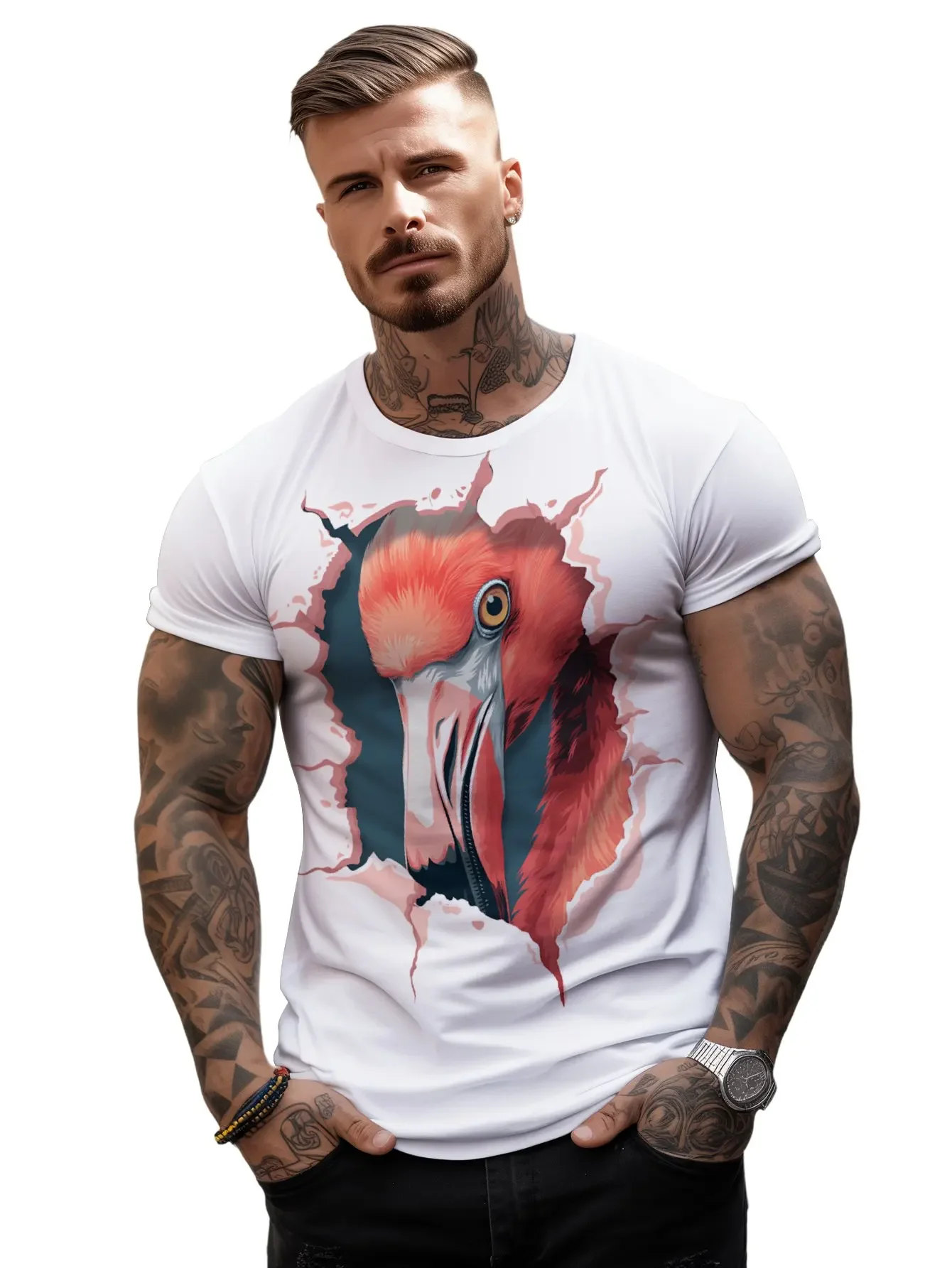 

Men's T-shirt 2024 Summer The Flamingo Short Sleeve Oversized Clothing 3D Printed Graphic Casual Fashion Tops T Shirt