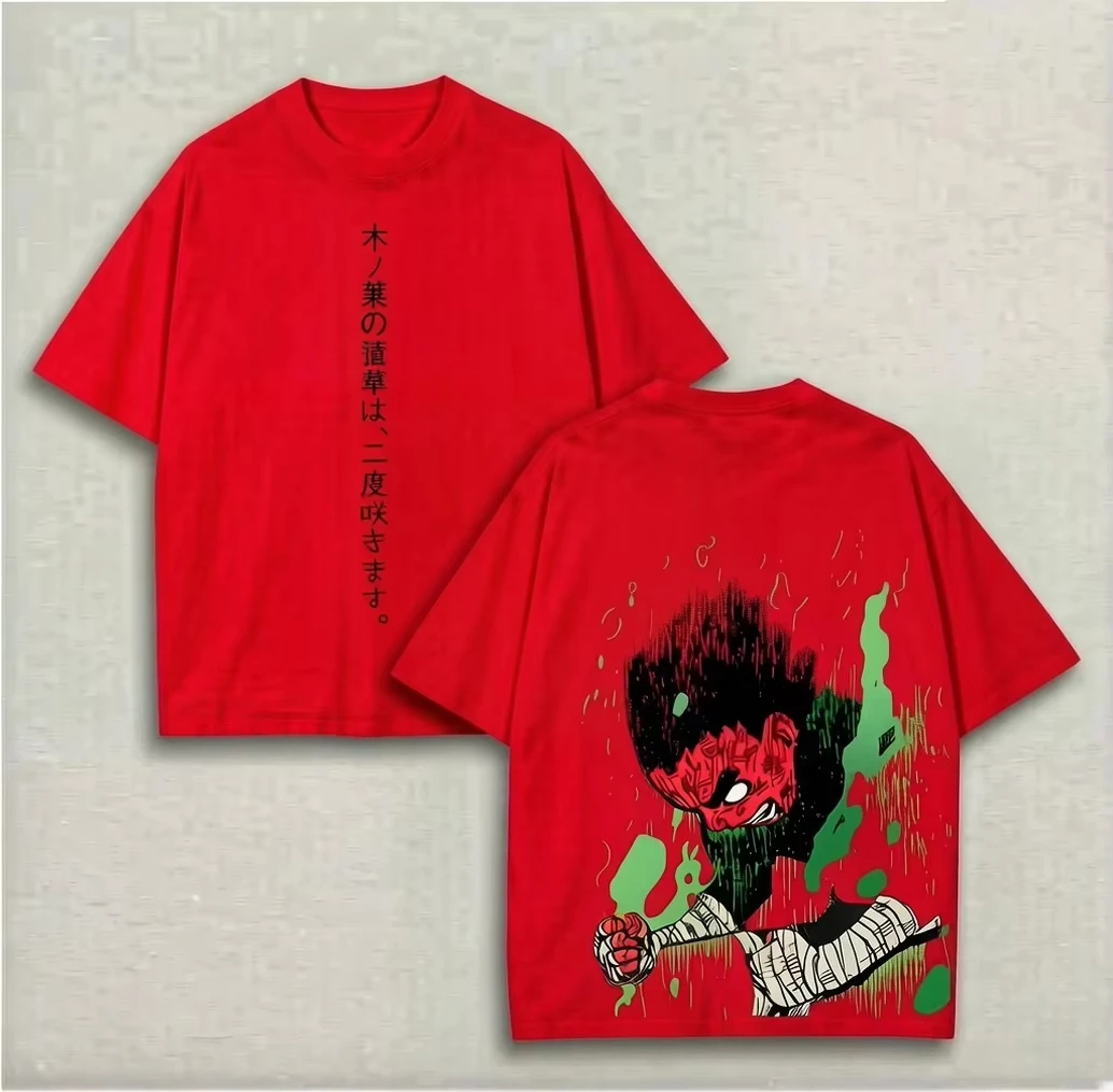 2026 summer Anime Naruto Rock Lee Oversized T-shirt, Eight Gates Print Casual Streetwear Tee For Men Women view 4
