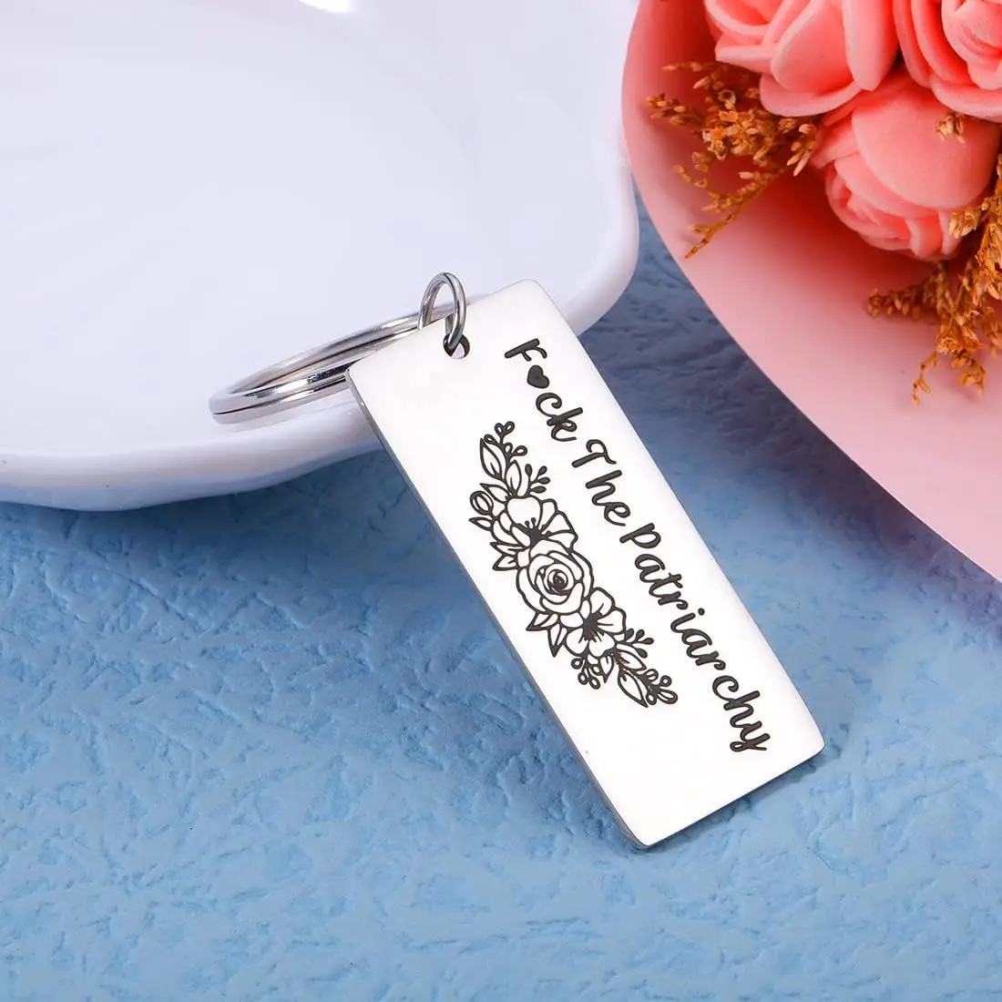 F**k The Patriarchy Keychain Inspirational Gift for Best Friend Her Women Feminist Stocking Stuffers Her Activist Gift for Girl view 3