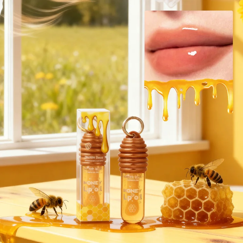 取り外し可能なキーホルダー付きの贅沢なハニーリップオイル、荒れた唇のための栄養を与えるフランス製フォーミュラ、毎日の保湿、美容の必需品、メイクアップ
