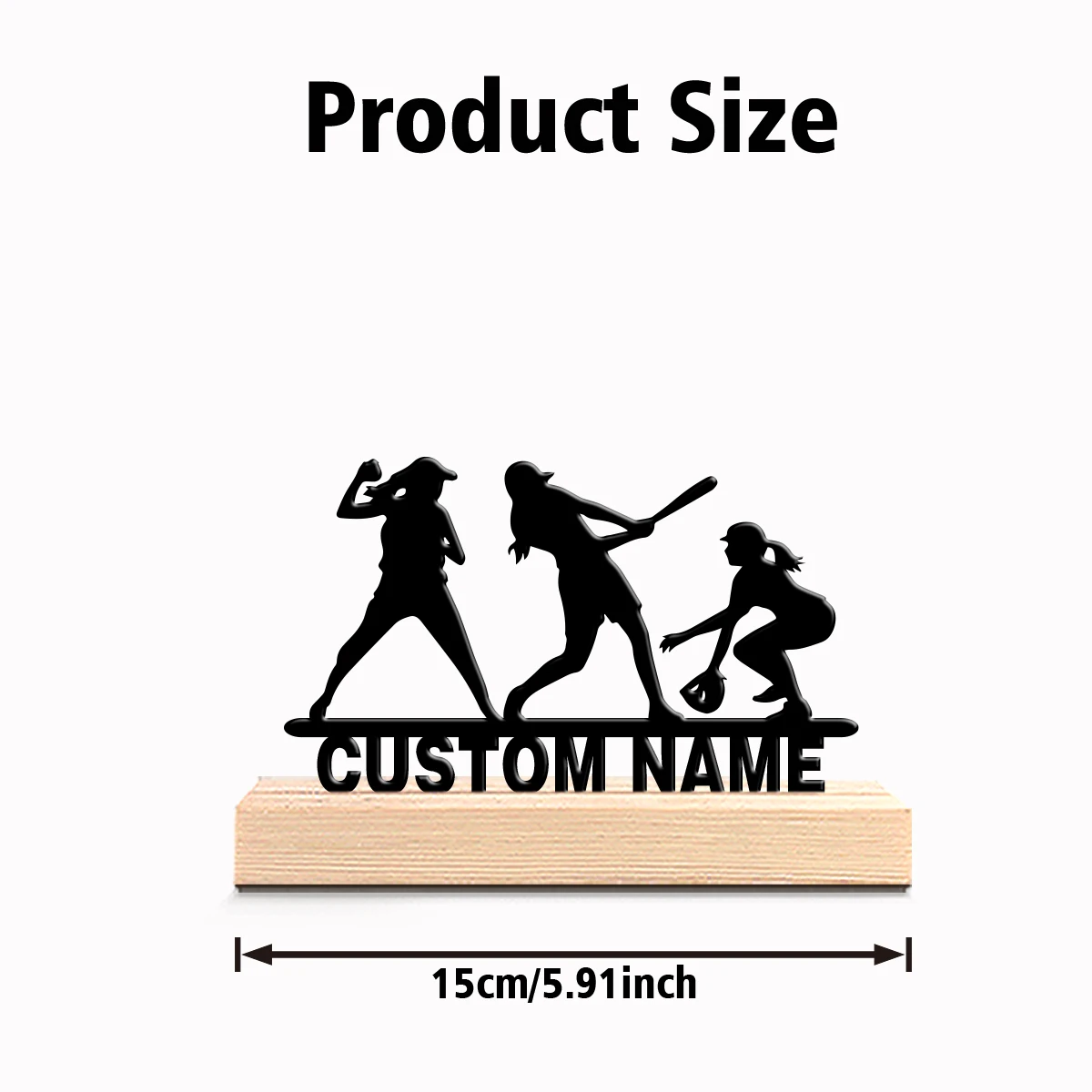 1pc Abstract baseball girl Customized Text Tin Statue Tin Ornament Metal Sculpture With Wood Base Art Crafts With Wood Base For view 2