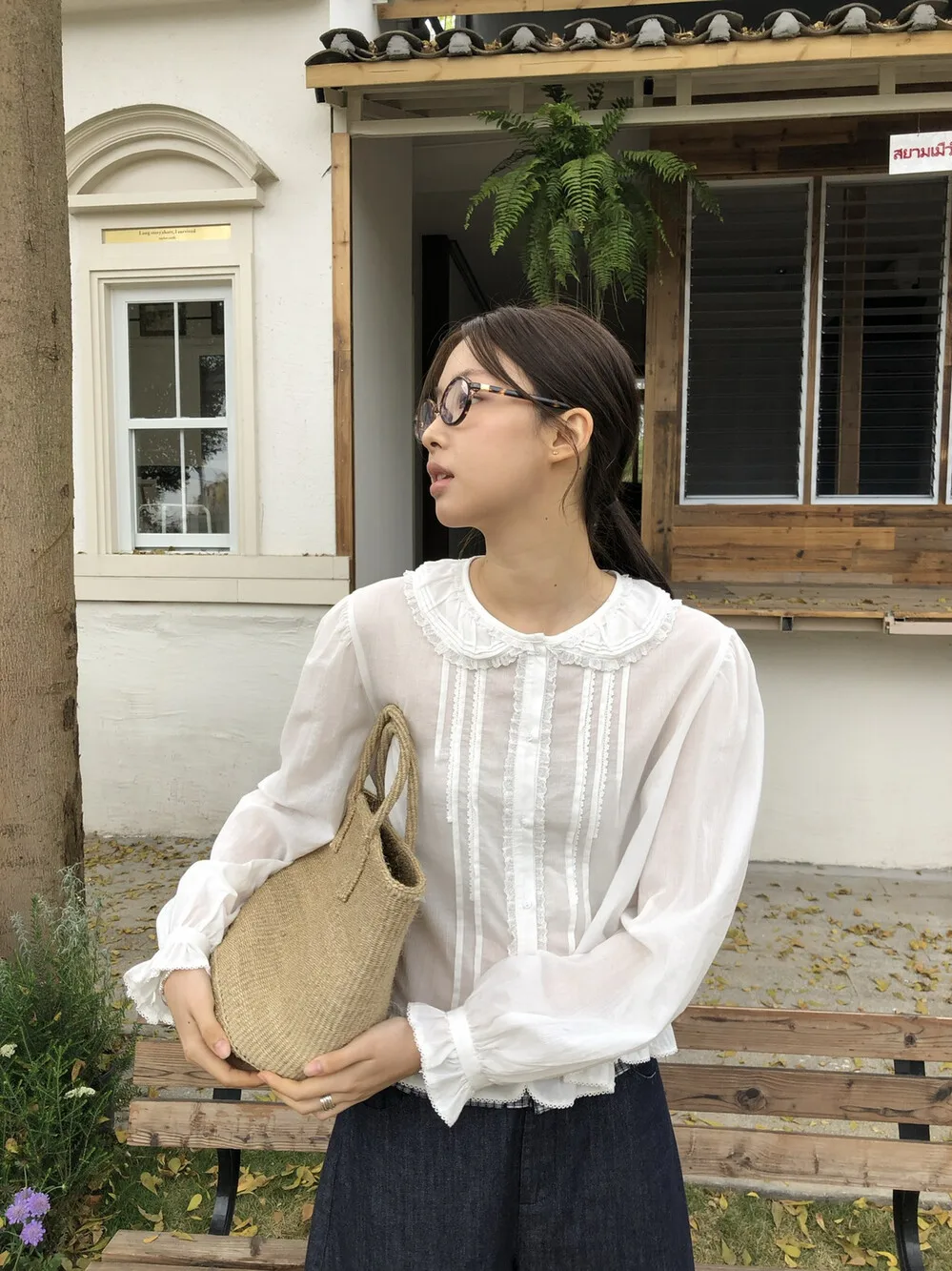 

Ouur Lilian Twin Muse Series Fine Soul Earlet Versatile Women's irt Spring 2026 Commute Sle Loose Fit Long Sve round Ne