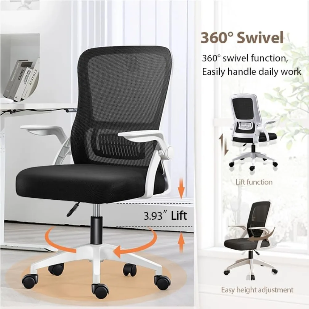 Office Chair, Ergonomic Desk Chair Breathable Mesh Swivel Chair with Flip-Up Arms and Lumbar Support for Home Office