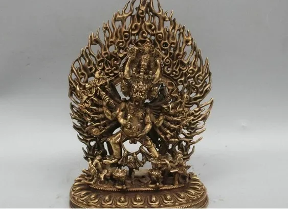 12'' China Tibet Yamantaka Lord of Hell Bull Head Buddha Bronze Statue