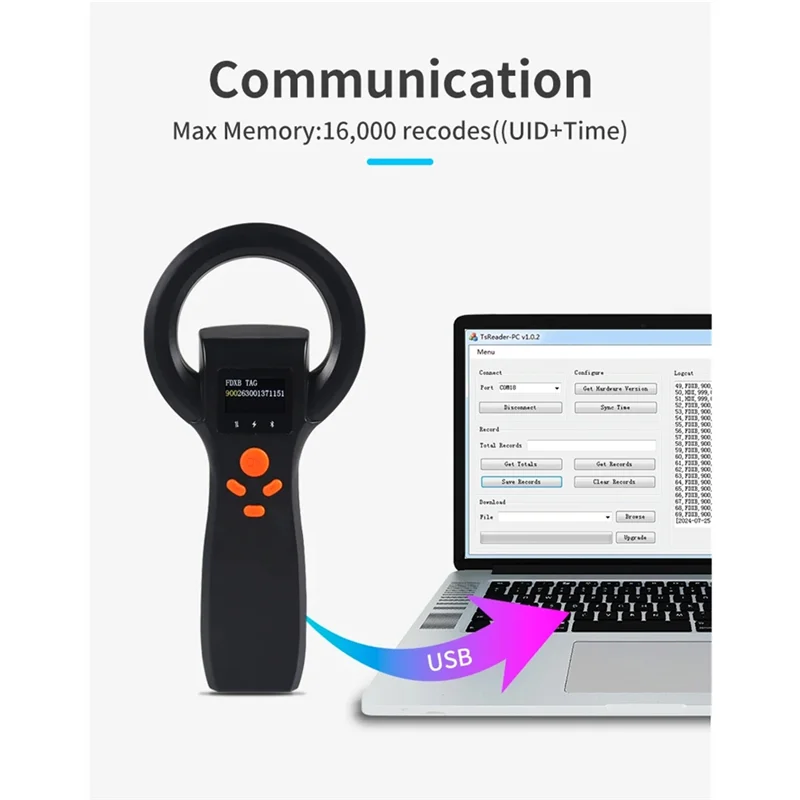 ABZZ-동물 태그 리더 USB 및 BT 애완 동물 마이크로 칩 스캐너 134.2Khz RFID 동물 리더 134.2Khz RFID 동물 리더 마이크로 칩 스캔