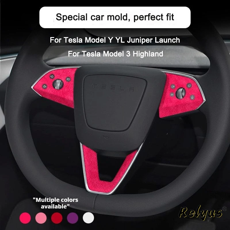 Car Steering Wheel Panel Trim Sticker Made of Alcantara For Model Y YL Launch Juniper Model 3 Highland Auto Protector Accessorie