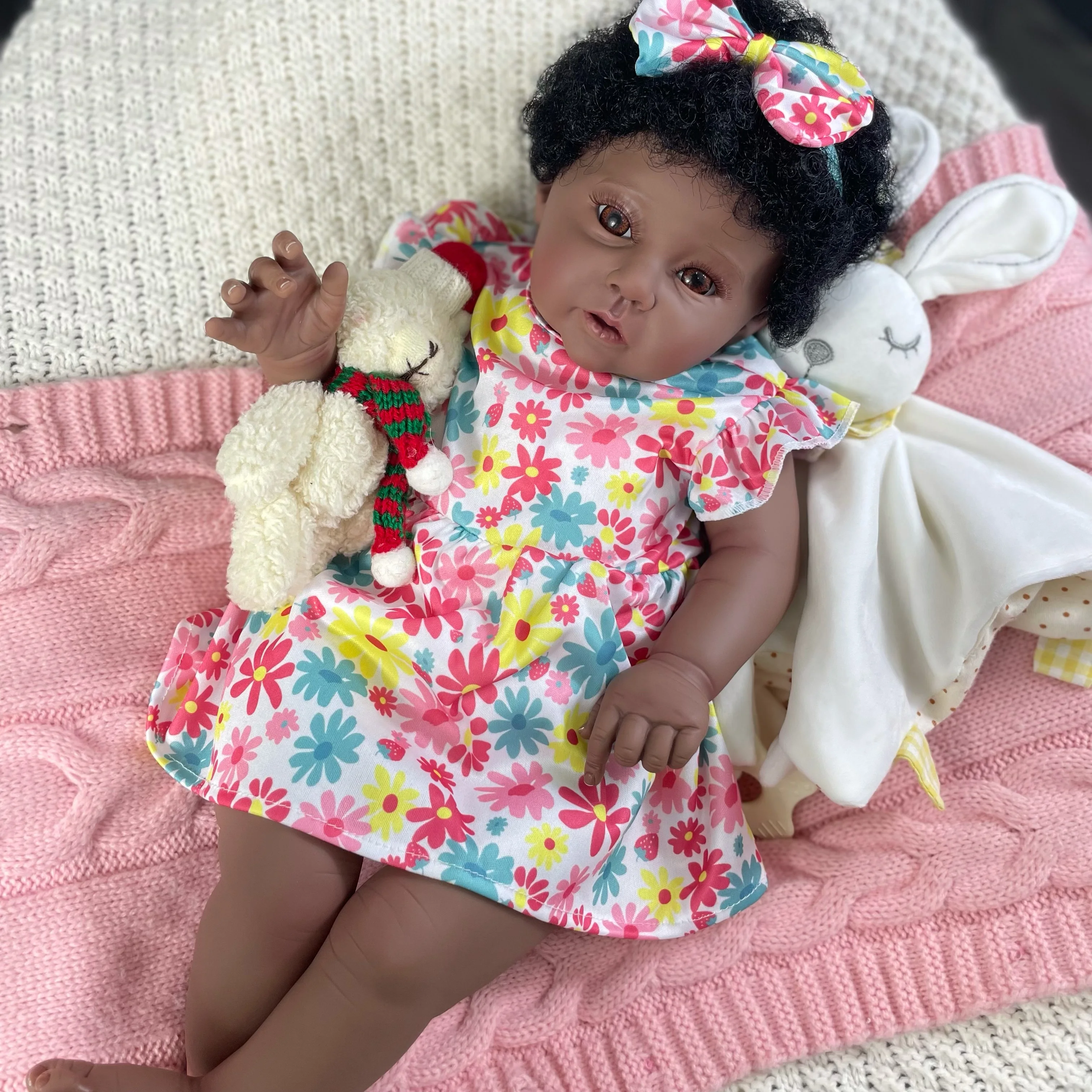 20Inch African American Doll Raven Dark Skin Reborn Baby Black Girl Finished Newborn Rooted Hair Handmade Toy Christmas Gift
