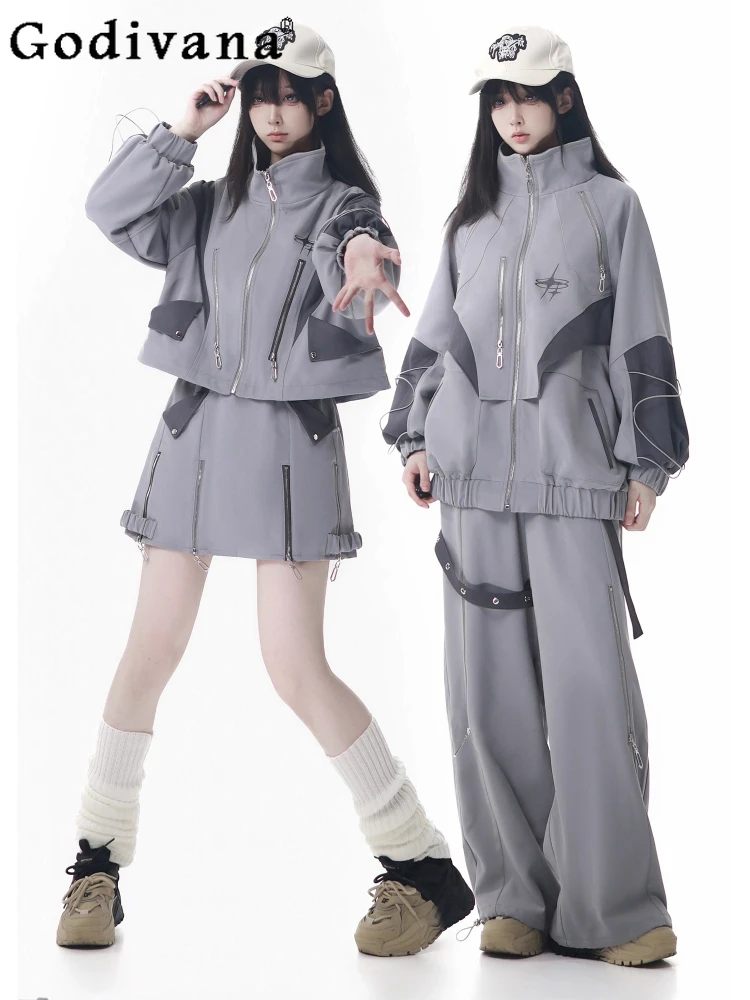 

Original Design Student Sportswear Autumn Winter New Girls Sweet Loose Slimming Hooded Zipper Cardigan Jacket Pants Skirt Set