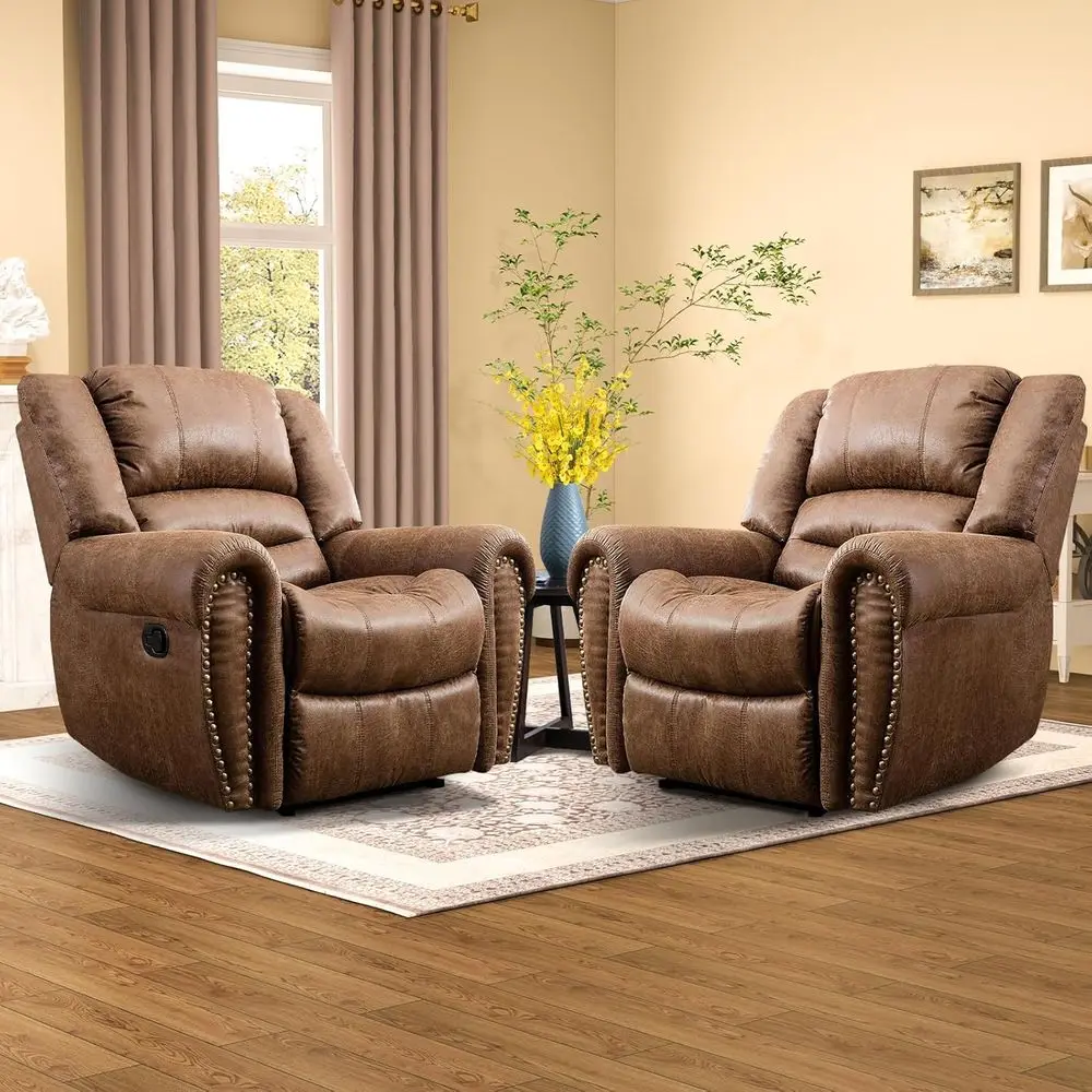 

Leather Recliner Chair Set o 2, Classic and Traditional Manual Recliner Chair with Comortable Arms and Back,Manual Single Reclin
