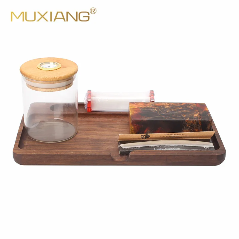 

140*240mm Tobacco Tray Multipurpose Wood Herb Tobacco Rolling Tray Rectangular Walnut Thicken solid Wood Smoking Storage Base