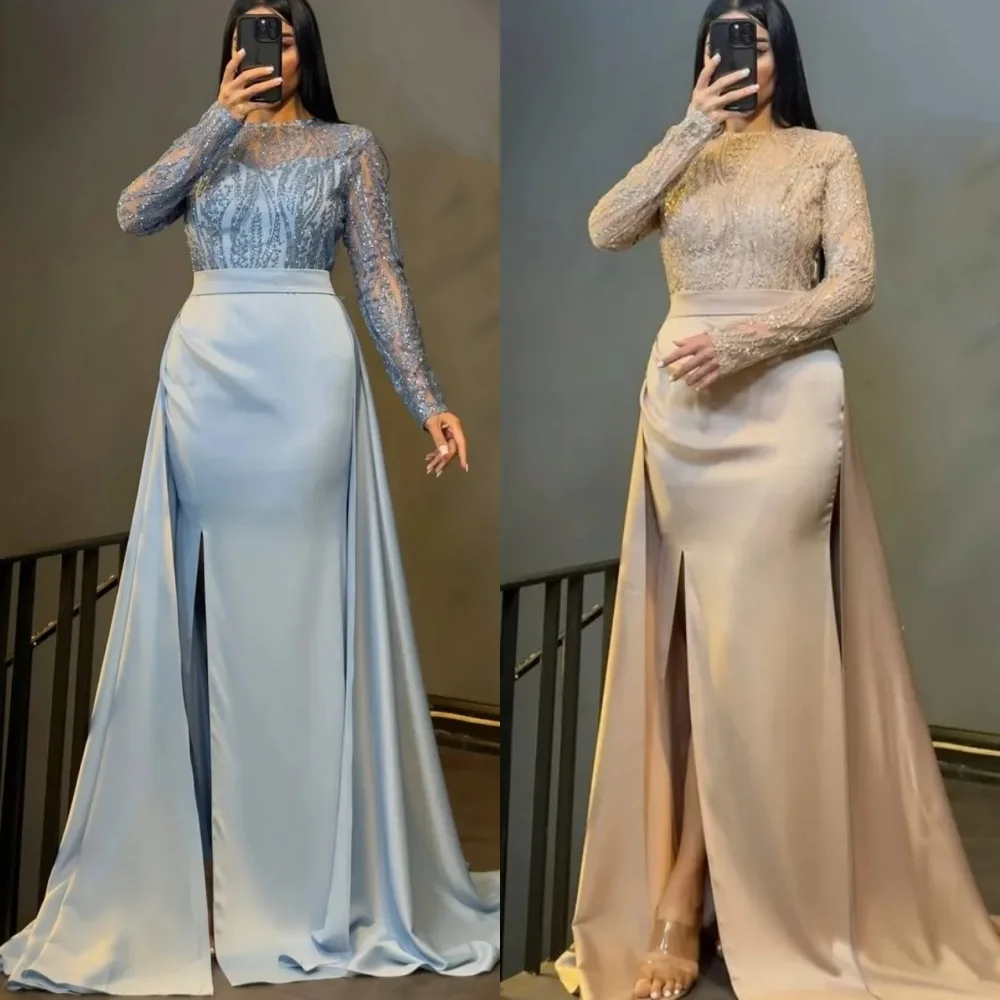 

Customized Modern Style Intricate Sequined Pleat Mermaid Scoop Neck Long Dresses Bespoke Occasion Dresses High Quality Classic