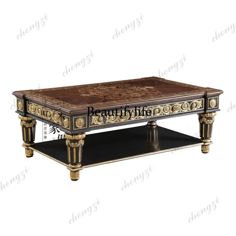 MM45 British Windsor Castle veneer parquet engraving gold-painted coffee table European living room coffee table can be customiz
