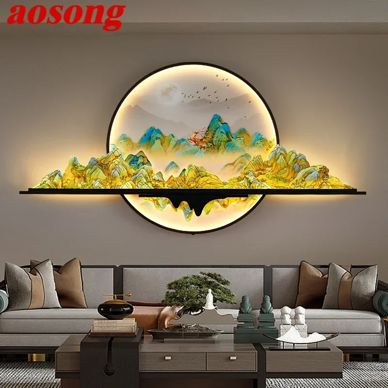 

AOSONG Modern Picture Wall Light LED Chinese Creative Landscape Mural Lamp For Home Living Room Study Bedroom Decor Painting