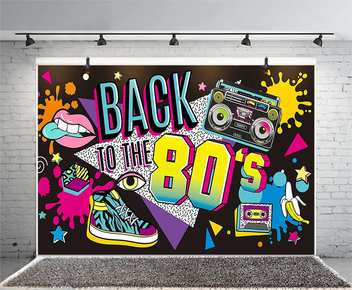 80s خلفية التصوير الفوتوغرافي عيد ميلاد صور الدعامة راية 80s خلفية حفلة العودة إلى 80's الكتابة على الجدران الملونة الورك البوب