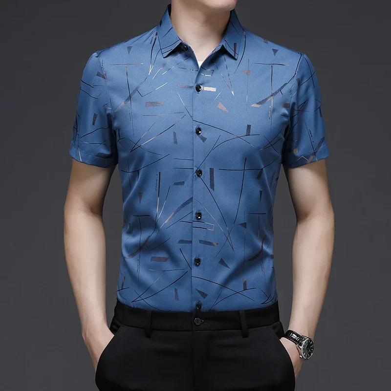 

New Men's Business Casual Short Sleeved Printed Shirt with Wrinkle Resistance No Ironing Comfortable All Season Versatile Top