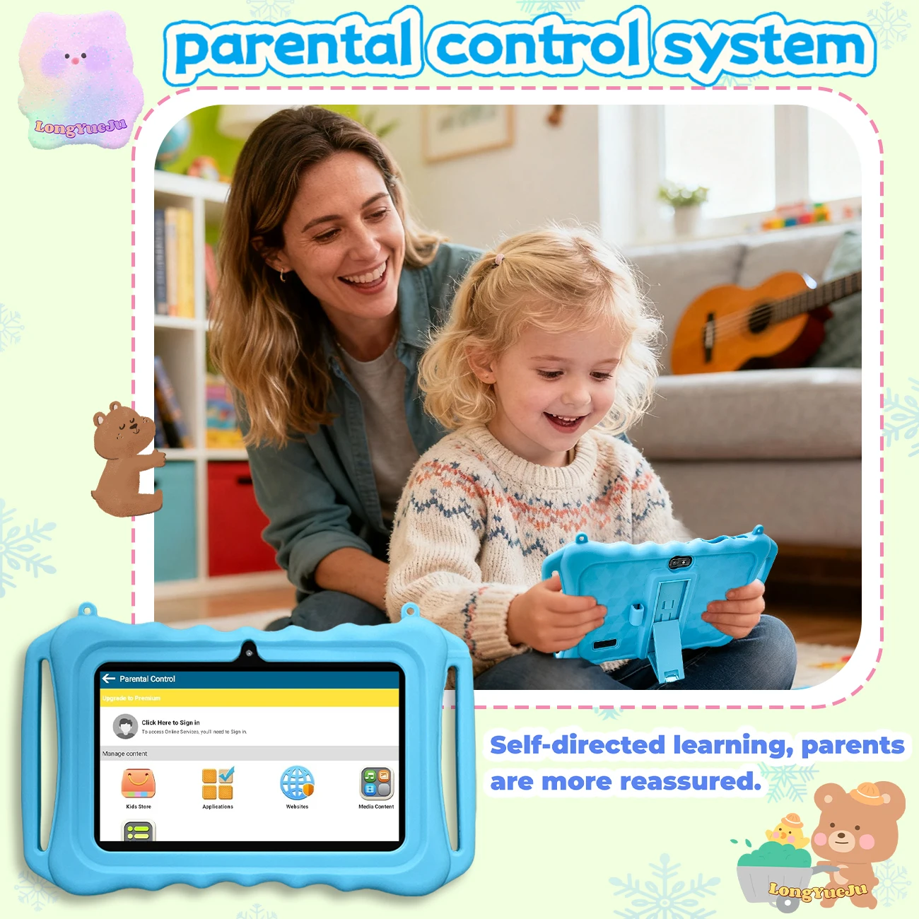 تابلت أندرويد 7 بوصة، 2 جيجابايت + 32 جيجابايت، تحكم بالأبوية، تابلت تعليمي، حافظة واقية، هدية للعطلات، متوفر باللون الأزرق/الوردي #4