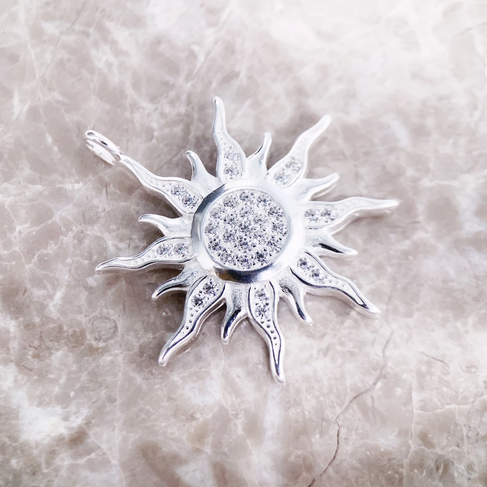 Pendant Sun White Stone Pave,Brand New Fine Jewelry Europe Style Bohemia 925 Sterling Silver Gift For Woman Men
