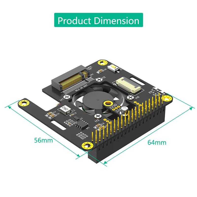 NEW M.2 NVME to PCIe Adapter Supports M2 2230 2242 M Key NVME SSD with Cooler Fan Automatic Discoloration LED for Raspberry Pi 5