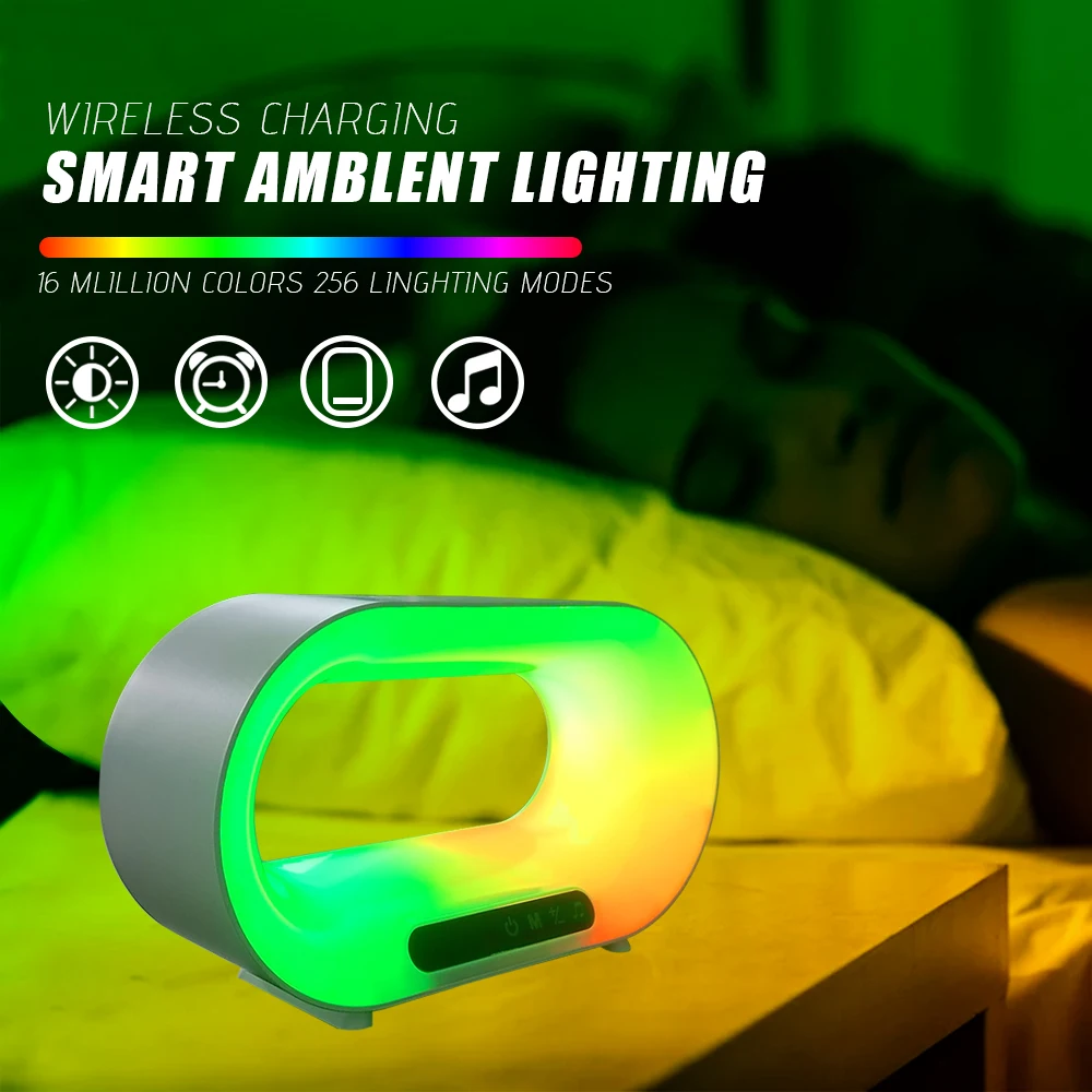 RGB Night Light Lamp Fast Charging Station Dock USB 5V Wireless Phone Charge Smart Led Night Light Atmosphere Desk Lamp 3in1