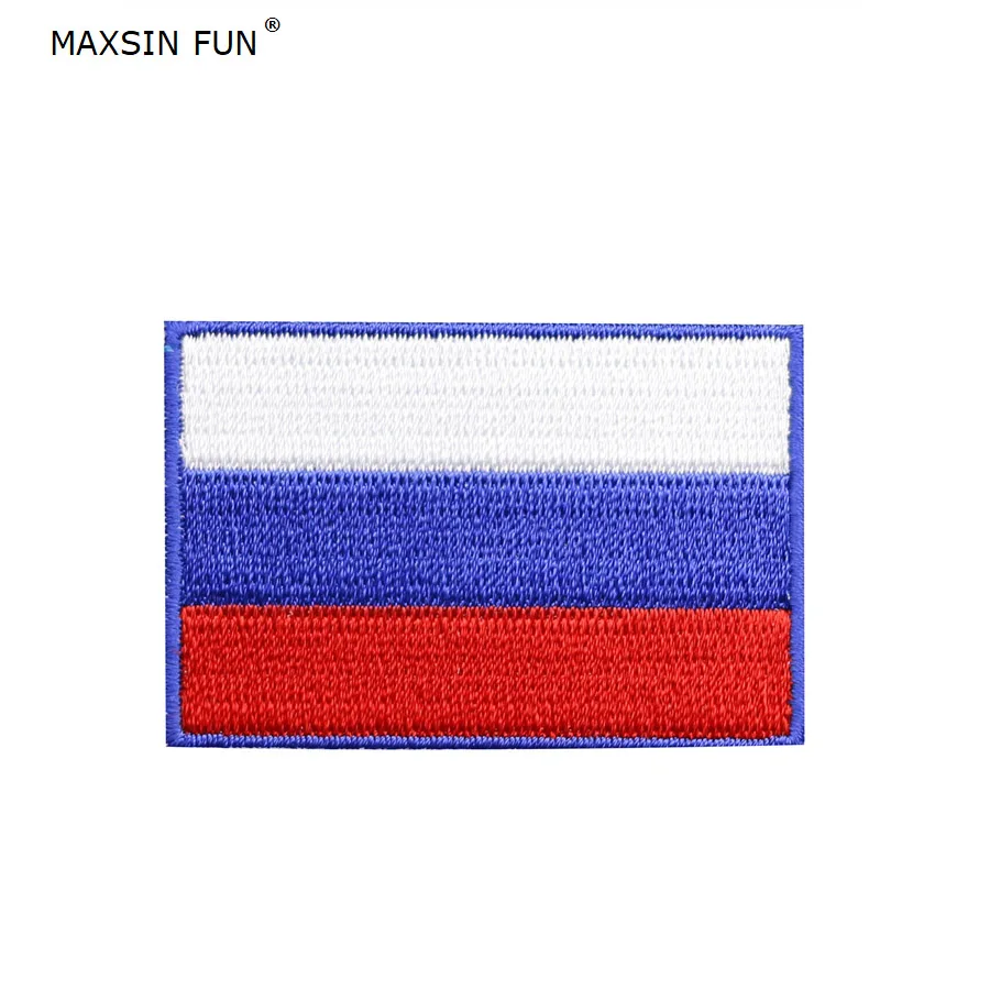 MAXSIN FUN 1 PC High Quality Small Iron On Russia Flag Patch Patriotic Military Sticker with Glue For Backpack Coat DIY