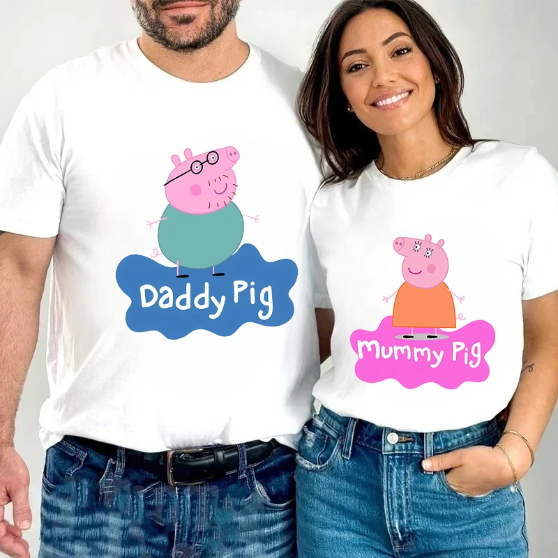 

Peppa Pigs T-shirts for Men Women Anime Cartoon Fashion Couple Short Sleeved Shirt Male Female Summer Cotton Top Adults Clothes