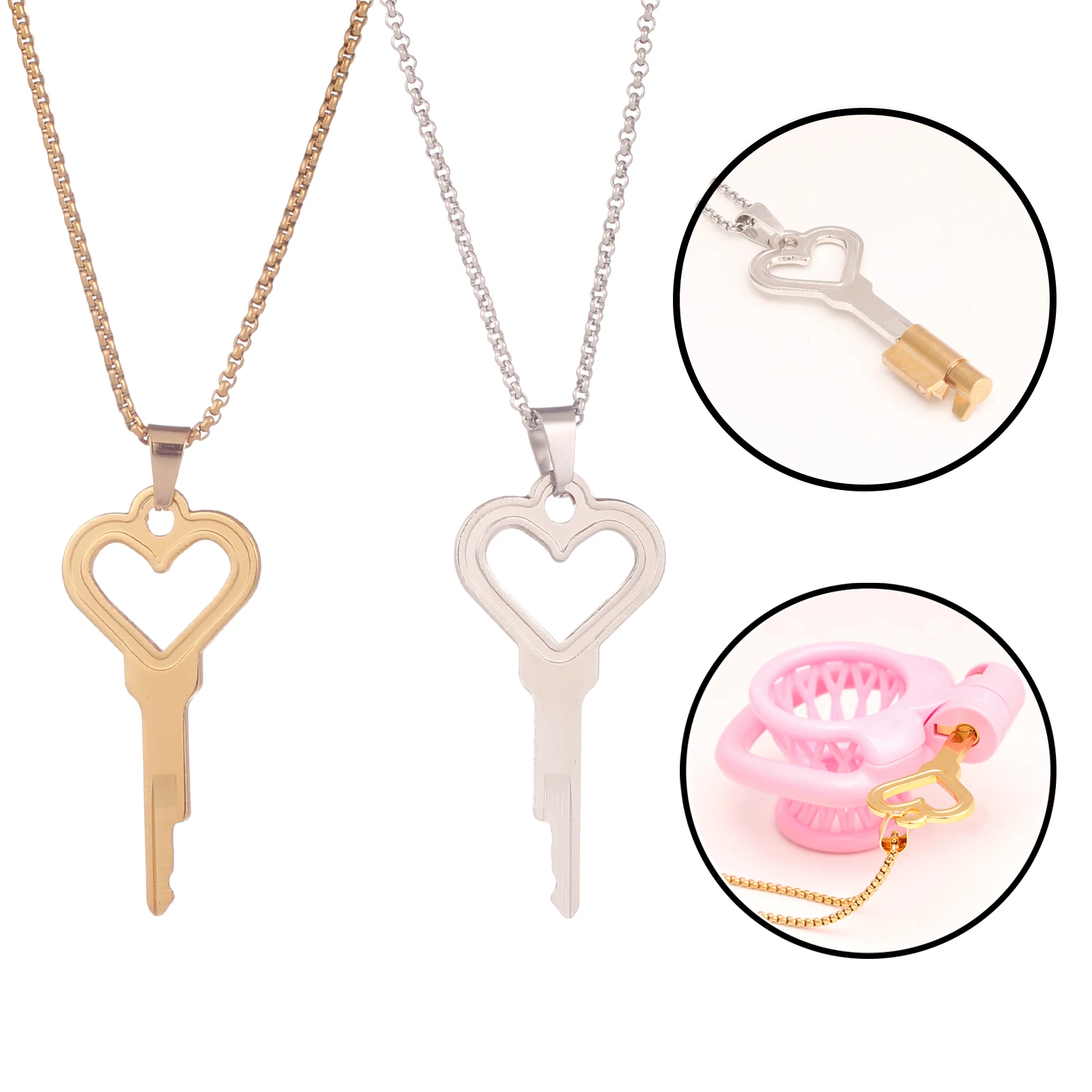 Heart Cylinder Chastity  Key Lockset Necklace Accessory，For Male chastity device cage