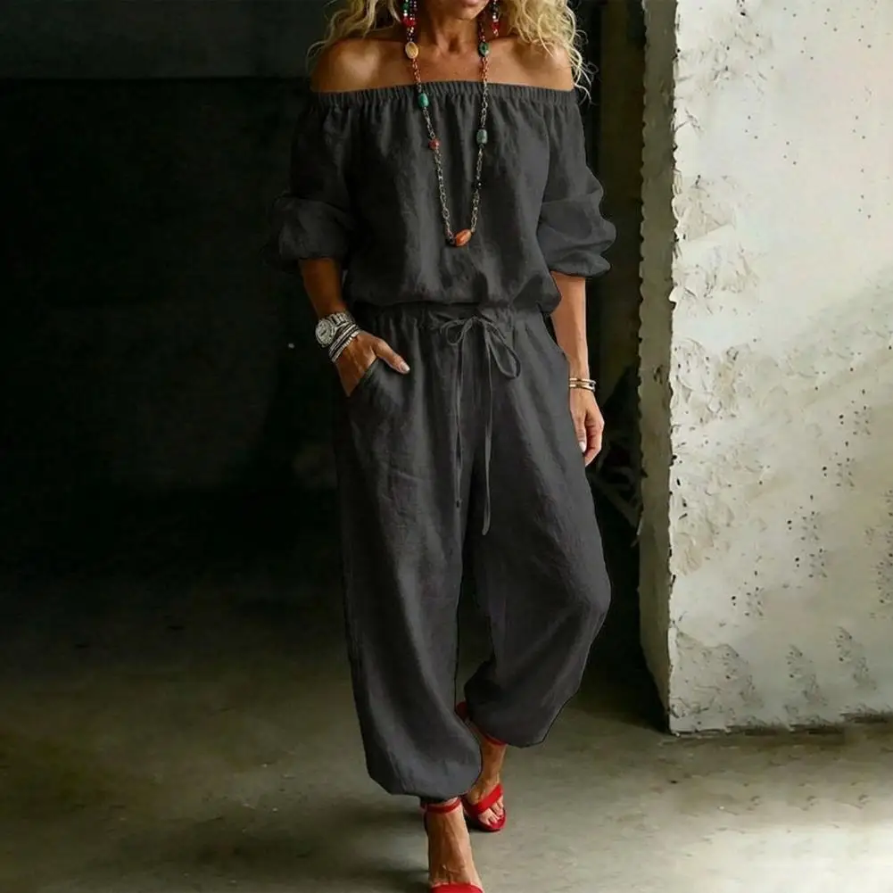 Casual Women Jumpsuit Women's Off Shoulder Jumpsuit with Tie Waist Casual Half Sleeve Rompers Summer One Piece Outfits