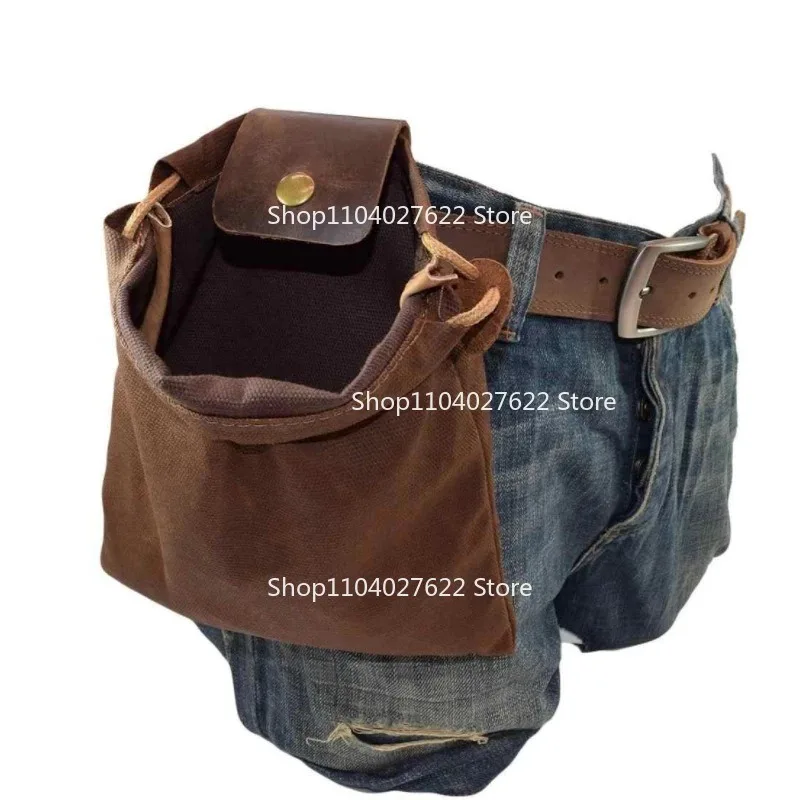 For Outdoor PU Foraging Bag Fruit Picking Bag Waist Hanging Tool Waist  Bundle Mouth  Folding Canvas Tool Storage