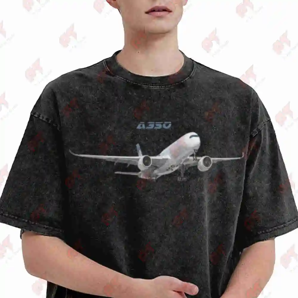 A350 Passenger Plane Airliner Vintage Washed Tee Pure Cotton T-Shirt