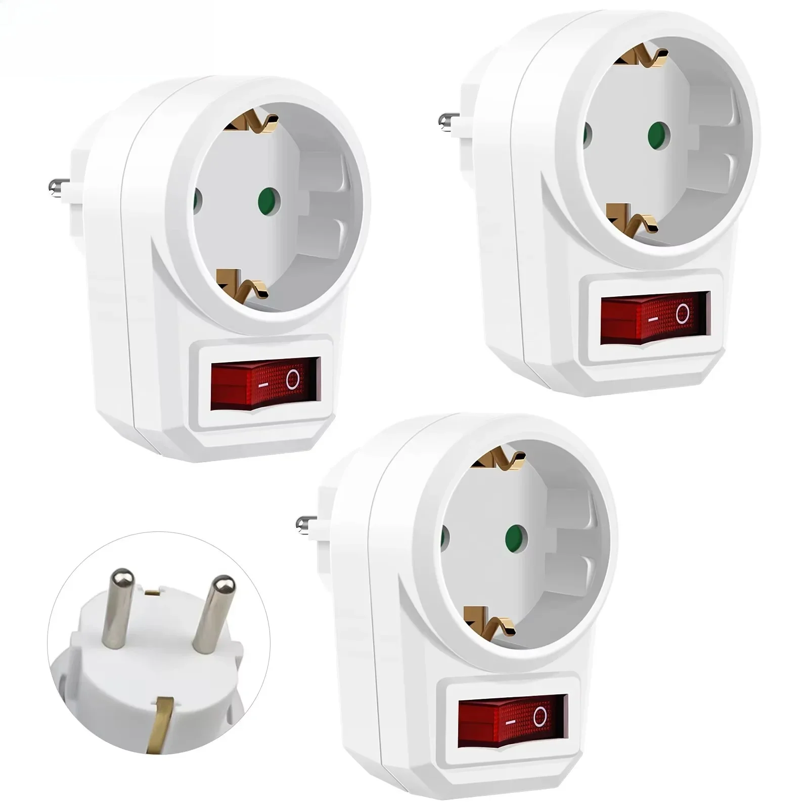 EU Socket Power Adapter with Switch European Standard Power German Adapter Plug 250V 16A Electrical Socket Extension Plug