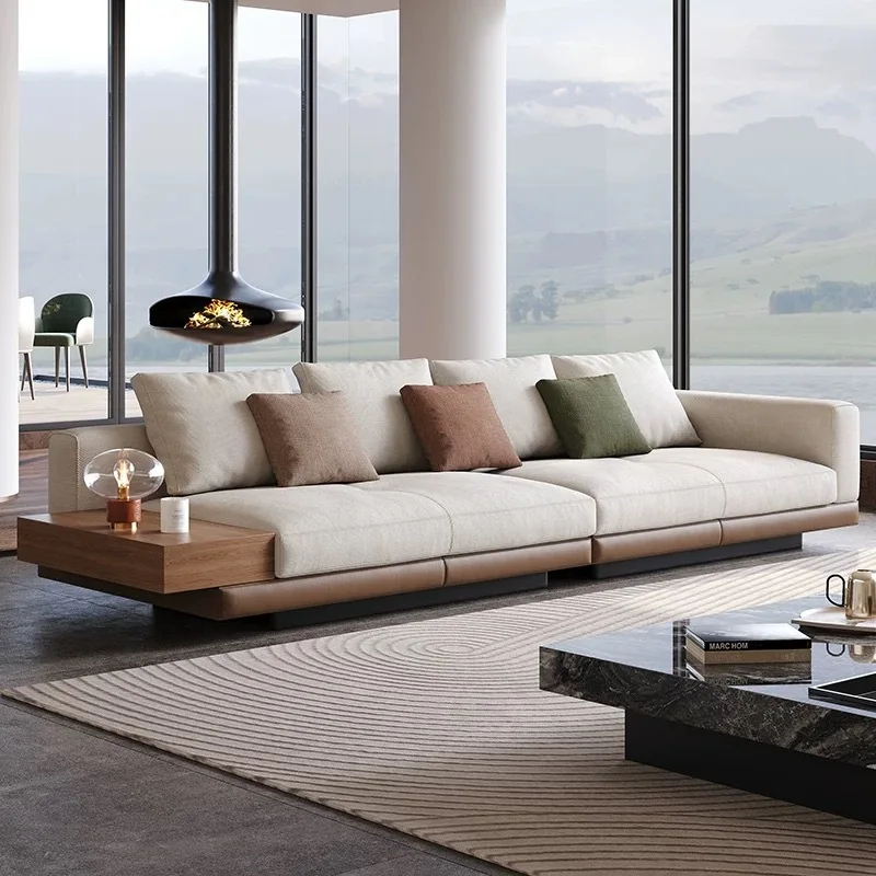 Italian simple fabric living room sofa - modern simple imported cotton and linen straight sofa set